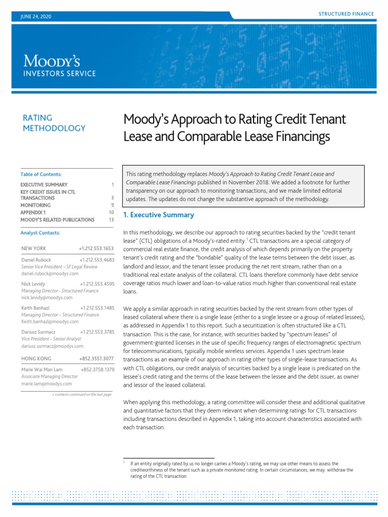 Moody's Methodology Re CTL Transactions PDF Lease Leasehold Estate