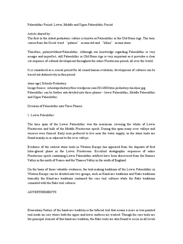 Palaeolithic Period: Tool Traditions Overview | PDF | Paleolithic ...