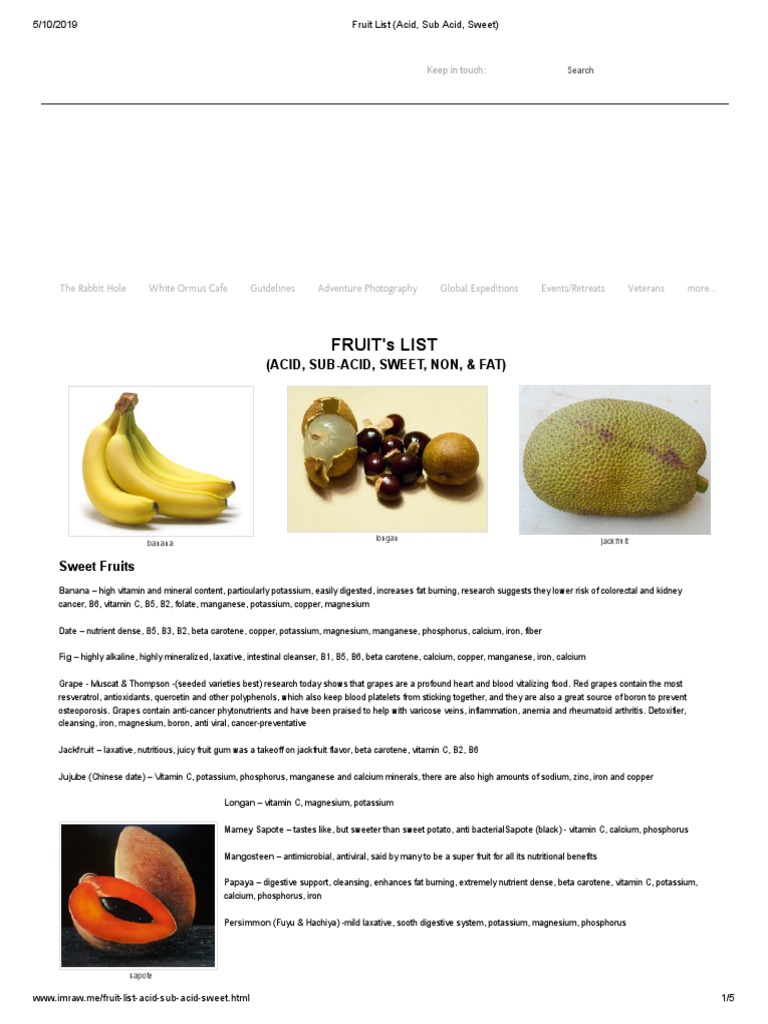 Fruit List (Acid, Sub Acid, Sweet) | PDF | Vitamin | Vitamin C