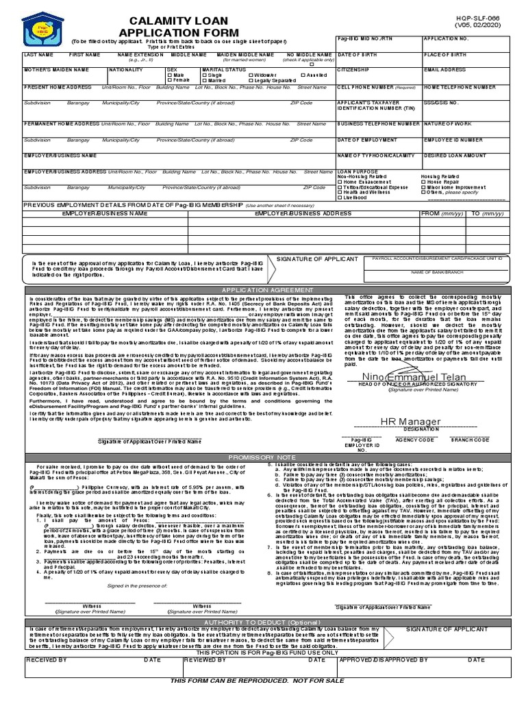 Calamity Loan Application Form Fillable PDF Loans Payroll