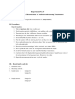 Expriment No. 9 Analysis Using Tensiometer