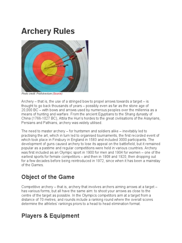 Archery Rules Object of The Game PDF Archery Bow And Arrow
