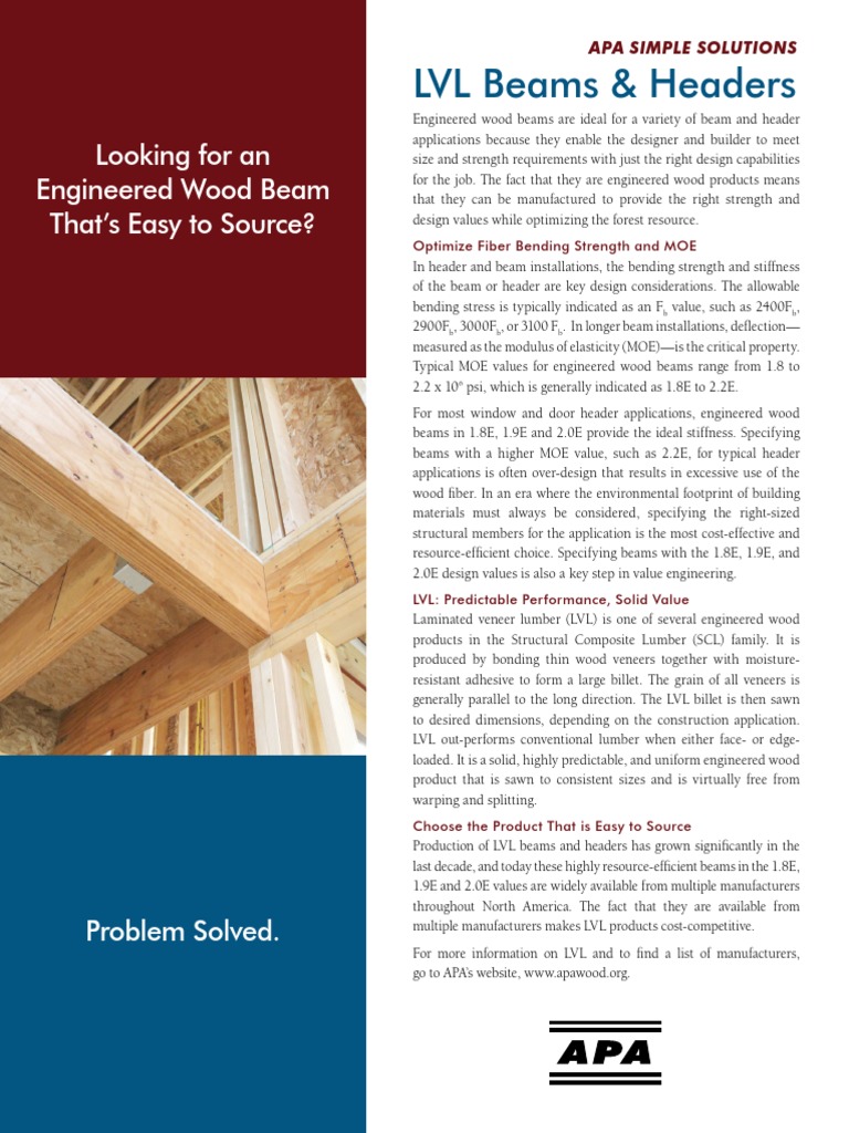 S700 - APA Simple Solutions LVL Beams & Headers PDF | PDF | Strength Of ...