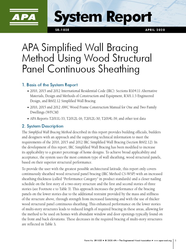 SR-102 APA System Report 102 APA Simplified Wall Bracing Method | PDF