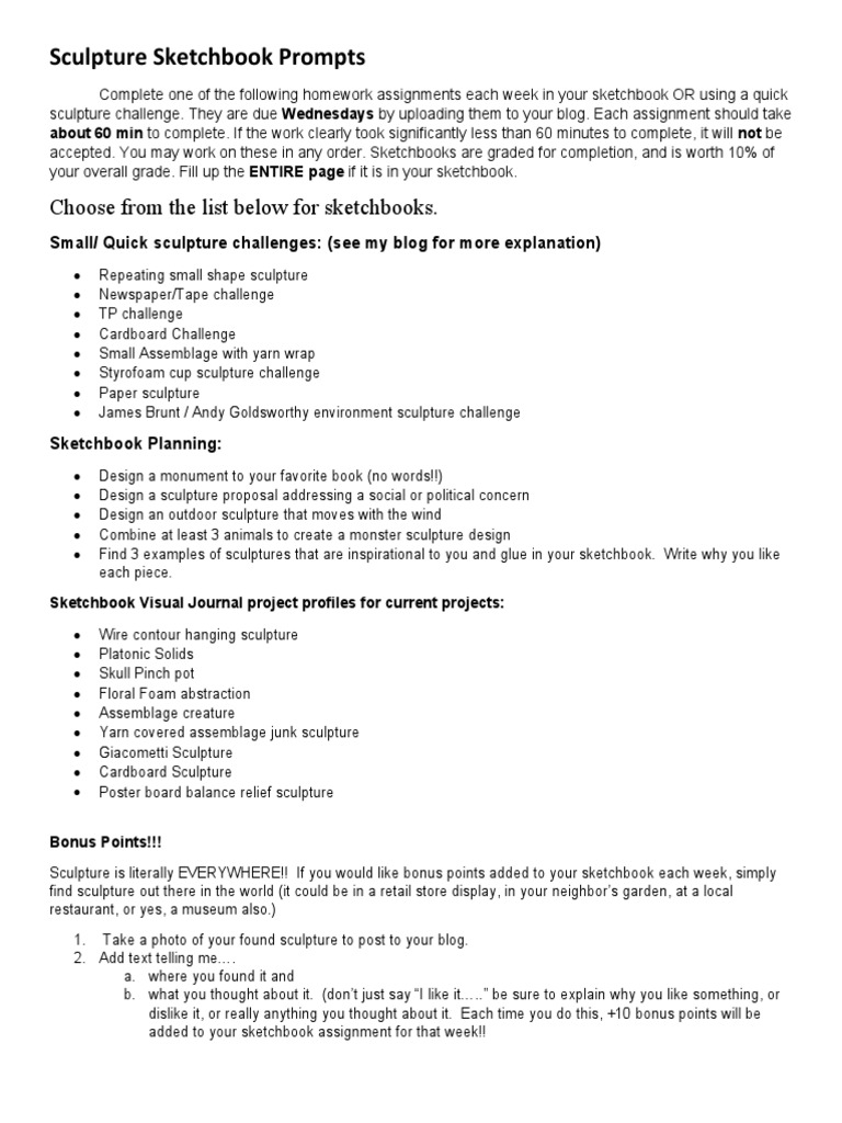 Sculpture Sketchbook Prompts PDF