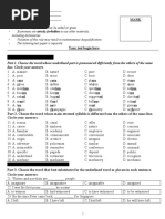 Part 1. Choose The Word Whose Underlined Part Is Pronounced Differently From The Others of The Same Line. Circle Your Answers