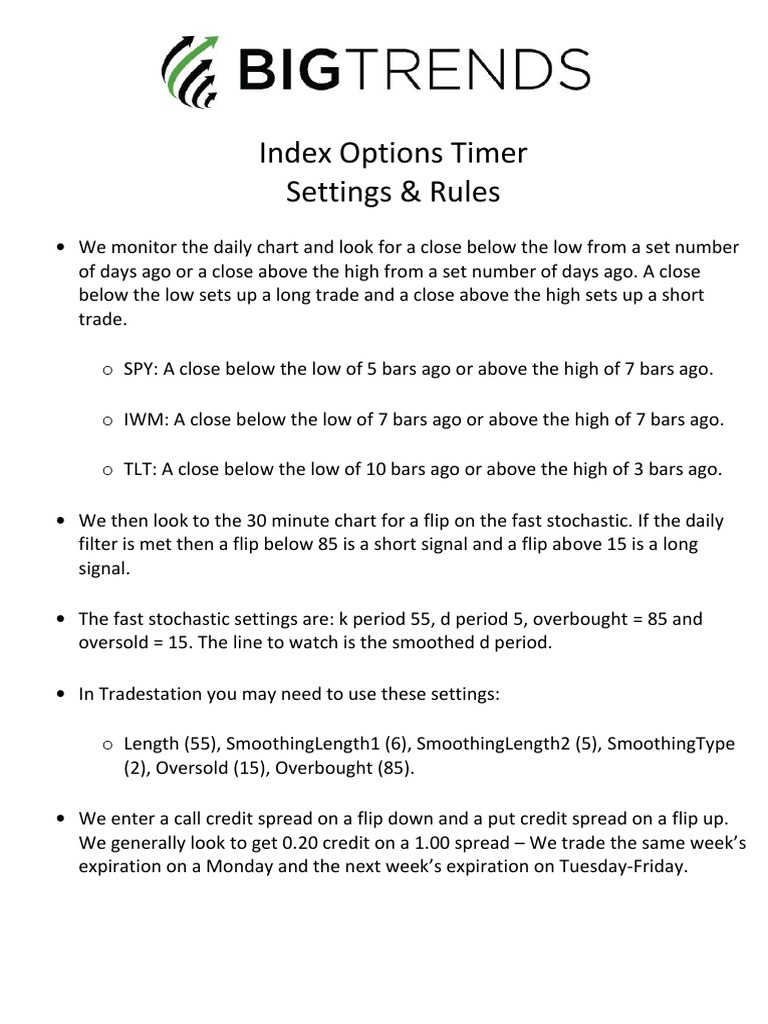Index Options Timer Rules PDF | PDF
