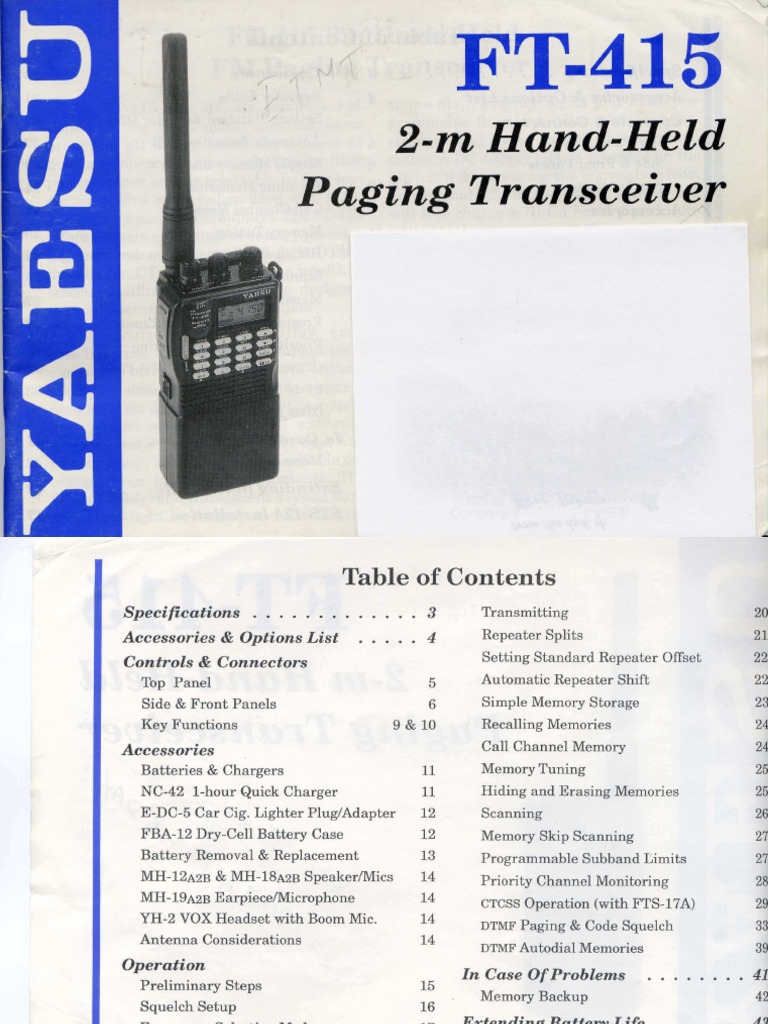 Yaesu FT 415 User Manual PDF | PDF