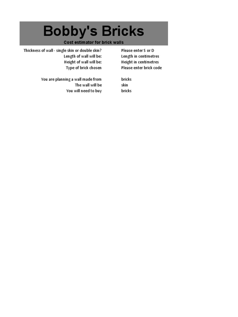 Bobby's Bricks Cost Estimator For Brick Walls PDF