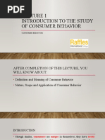 Lecture 1. Introduction To The Study of Consumer Behavior. I