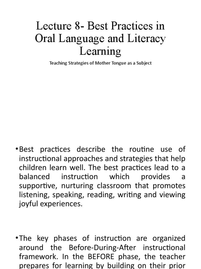 Best Practices in Oral Language Learning | PDF | Reading Comprehension ...
