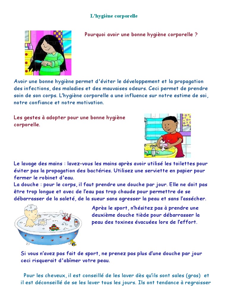 Séquence Hygiène Et Santé Cycle 2 L'hygiène Corporelle | PDF | Hygiène | Douche
