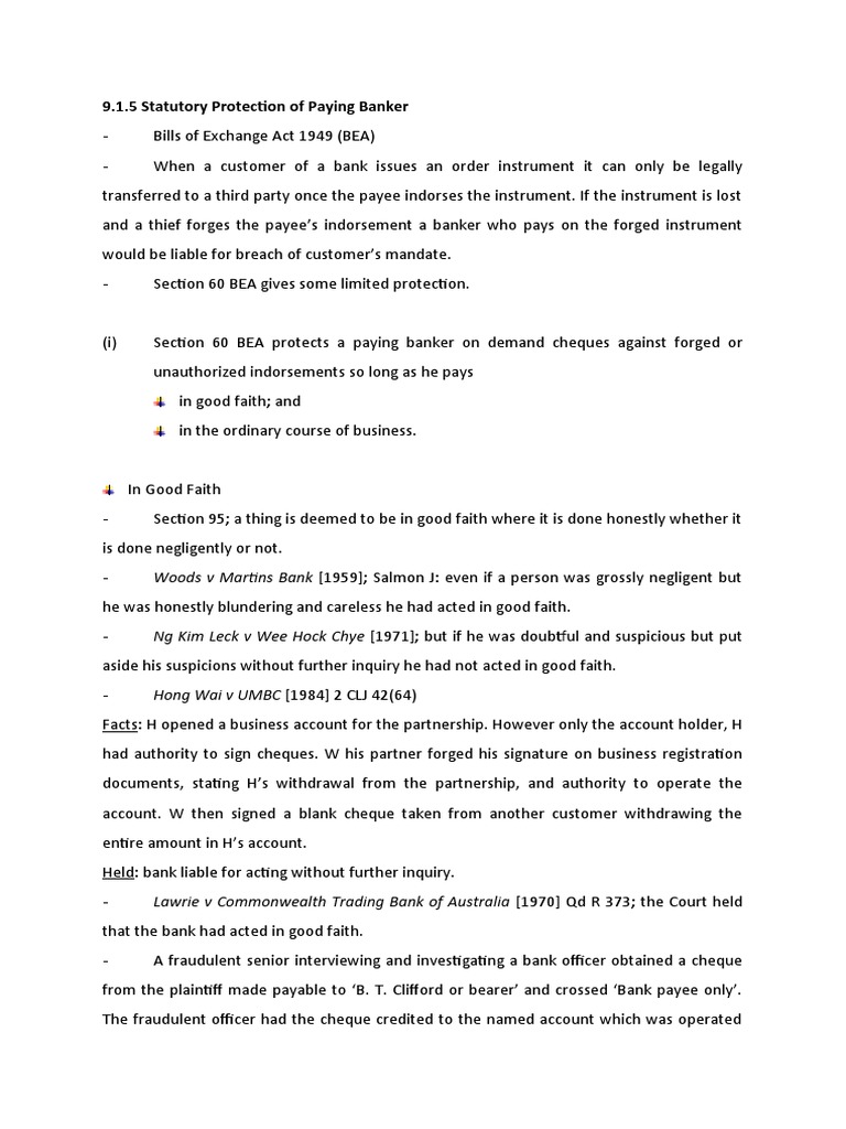 Statutory Protection for Paying Bankers | PDF | Cheque | Banks