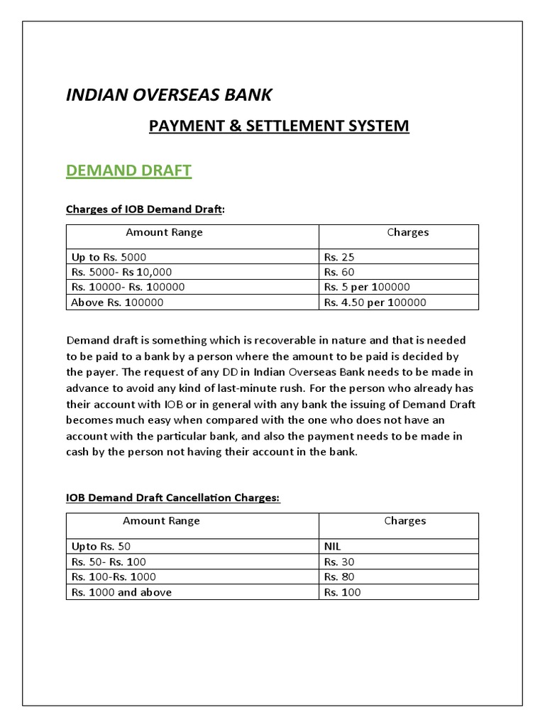 IOB Demand Draft Charges Overview | PDF | Cheque | Payments