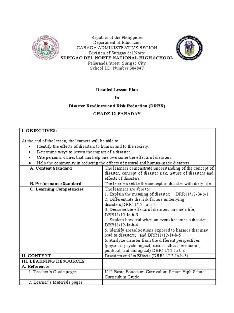 Grade 12 DRRR Lesson Plan Overview | PDF | Natural Disasters | Hazards