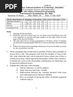 DR B R Ambedkar National Institute of Technology, Jalandhar CSPC-203, Object Oriented Programming End Semester Examination, Dec 2020