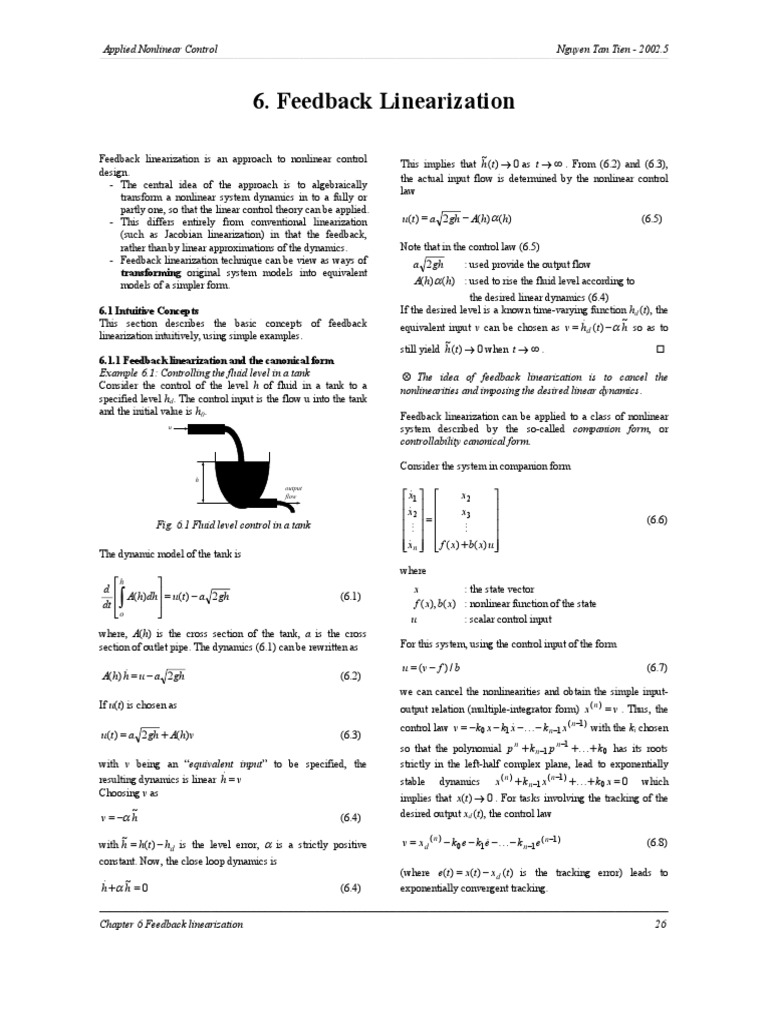 Feedback Linearization in Nonlinear Control | PDF | Stability Theory ...