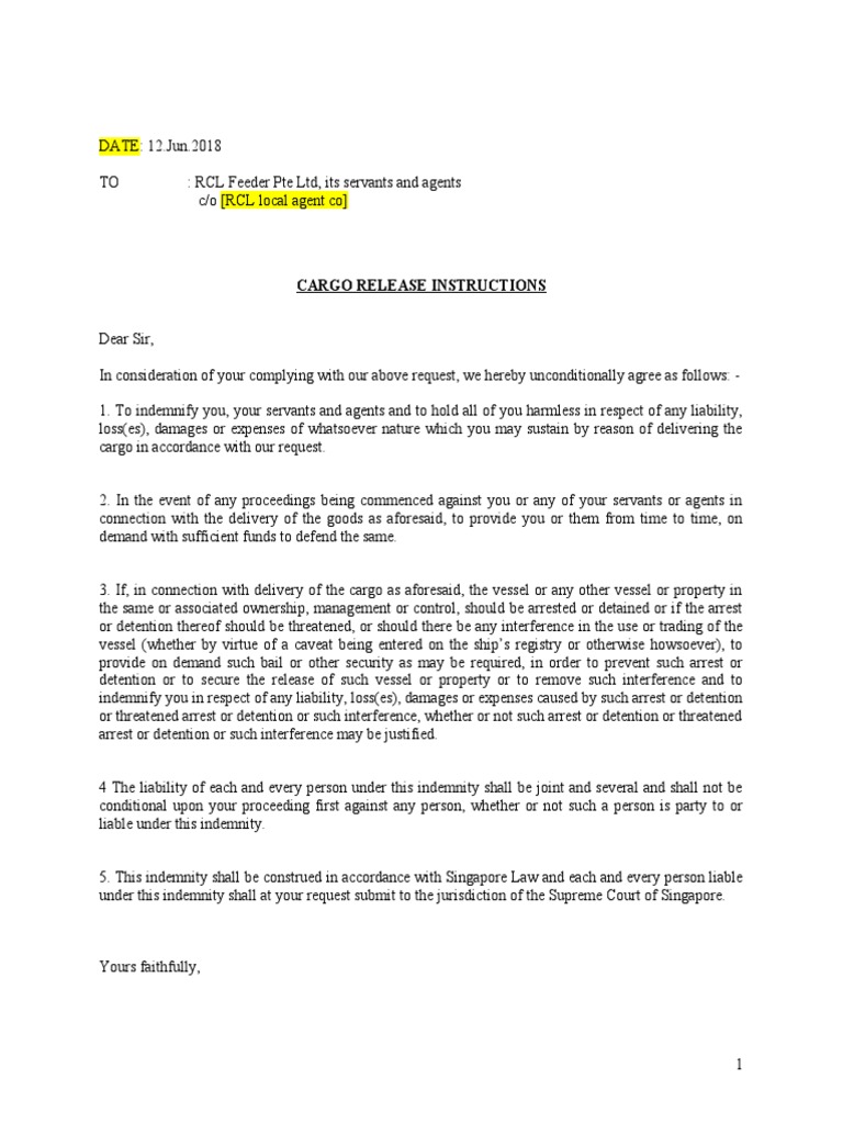 Cargo Release InstructionShipper PDF