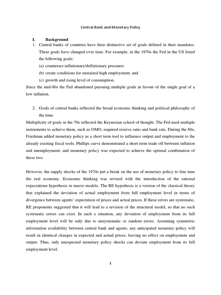 Central Bank and Policy PDF Policy Full Employment
