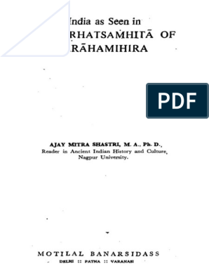 298px x 396px - Ajay Mitra Shastri - India As Seen in The Brhatsamhita of Varahamihira (Old  Classics) | PDF | Indology | Agriculture