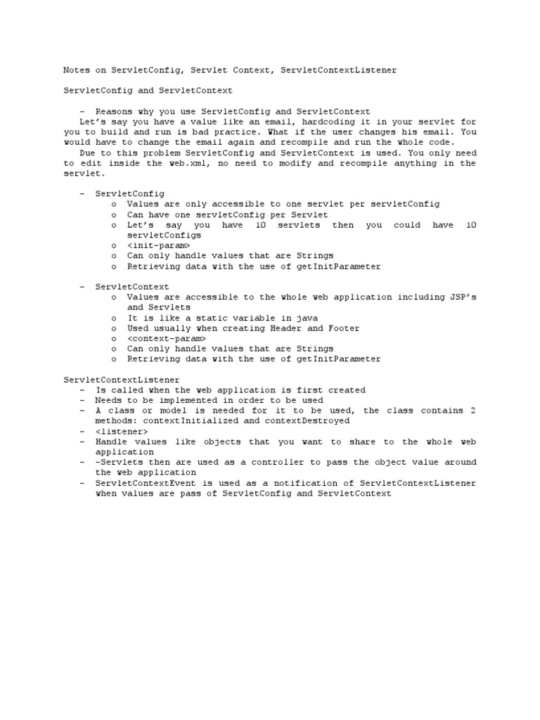 Understanding ServletConfig and Context | PDF