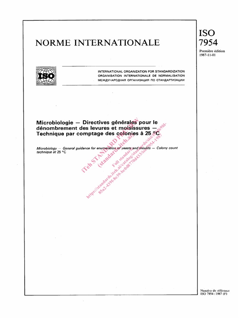 Dénombrement des levures et moisissures ISO 7954 | PDF | Organisation ...