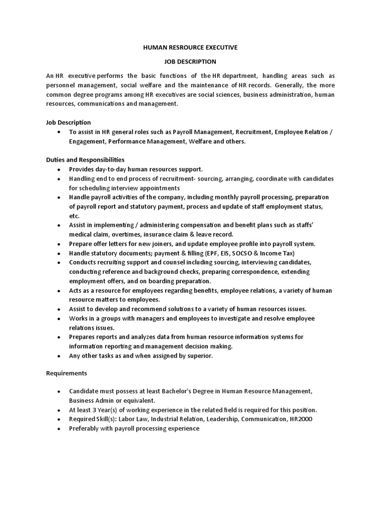 Human Resrource Executive | PDF | Human Resources | Performance Appraisal
