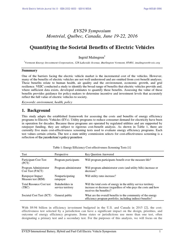 Quantifying The Societal Benefits of Electric Vehicles PDF Electric
