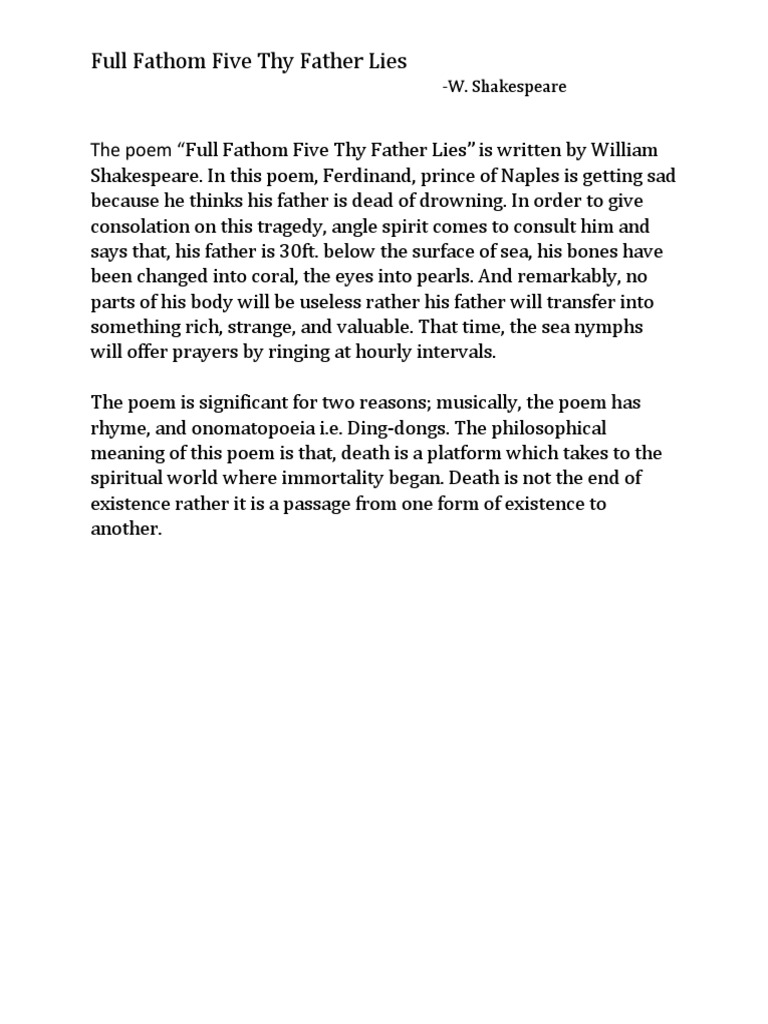 Full Fathom Five: A Poetic Analysis | PDF