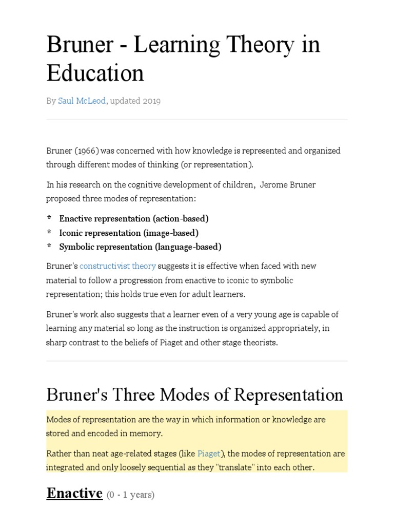 Bruner's Three Modes of Learning | PDF | Cognitive Development ...
