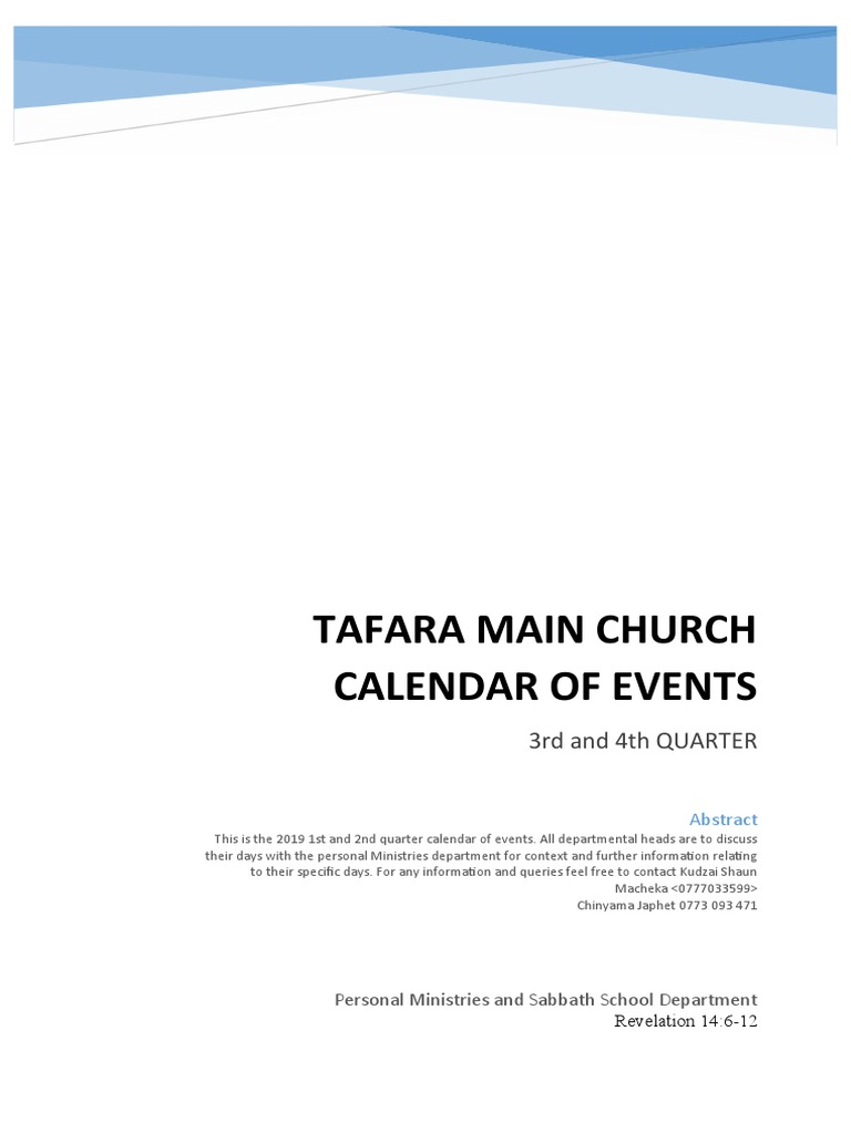 Tafara Main Church Calendar of Events 3rd and 4th QUARTER PDF