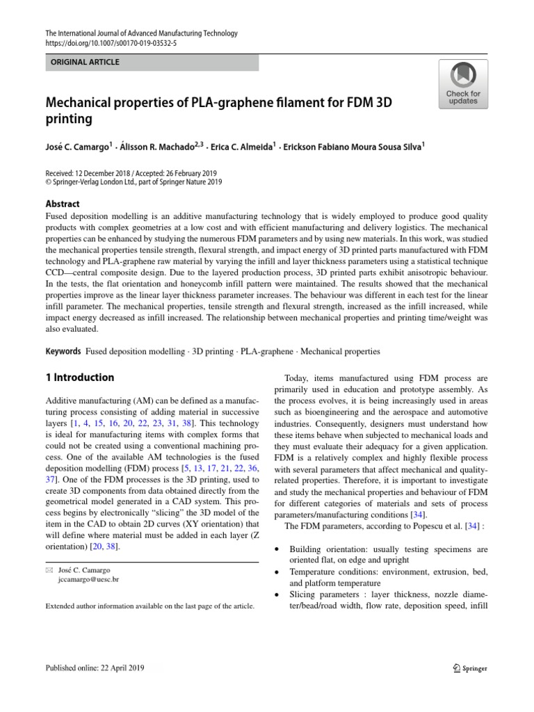 5.mechanical Properties of PLAgraphene Filament For FDM 3D PDF PDF Analysis Of Variance 3