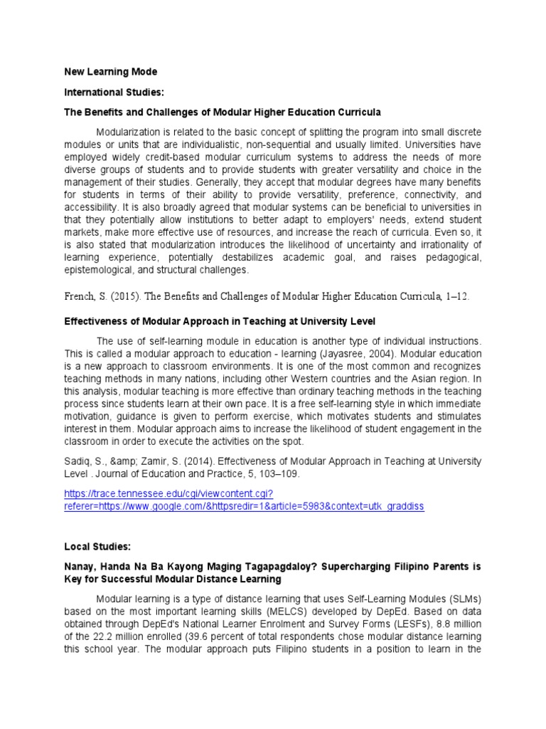 Benefits of Modular Higher Education | PDF | Curriculum | Distance ...
