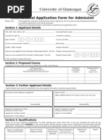 University of Glamorgan: International Application Form For Admission