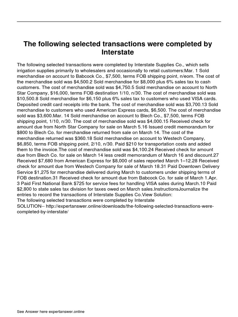 October Transactions of Interstate Supplies | PDF | Merchandising ...