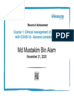 MD Mustakim Bin Alam: Course 1: Clinical Management of Patients With COVID-19 - General Considerations