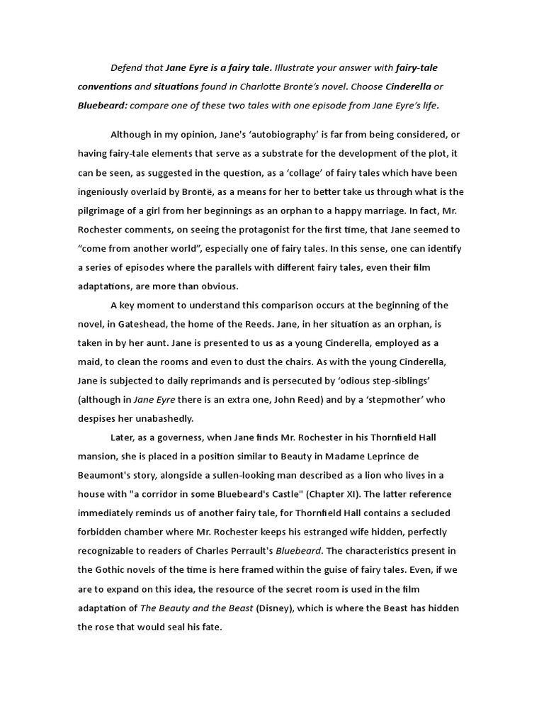 Jane Eyre Essay 1 PDF Jane Eyre Fairy Tales