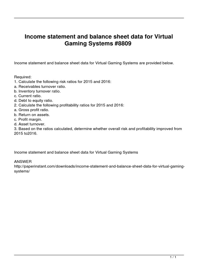 Virtual Gaming Systems Financial Ratios Analysis | PDF | Finance ...