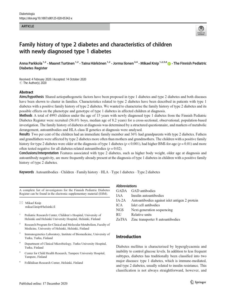 Family History of Type 2 Diabetes and Characteristics of Children With ...