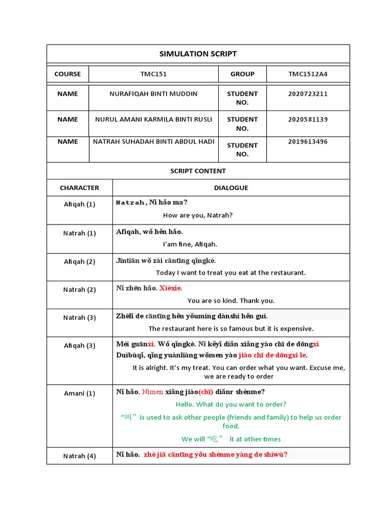 Simulation Script Tmc1512a4 Fiqah 2020723211 Amani 2020581139 Natrah ...