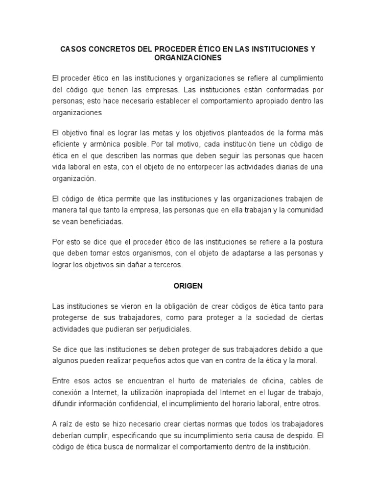 Proceder Ético en Instituciones y Organizaciones | PDF | Institución ...