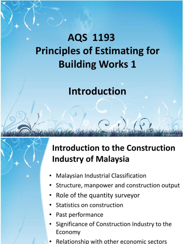 AQS 1193 Principles of Estimating For Building Works 1 | PDF | Economic ...