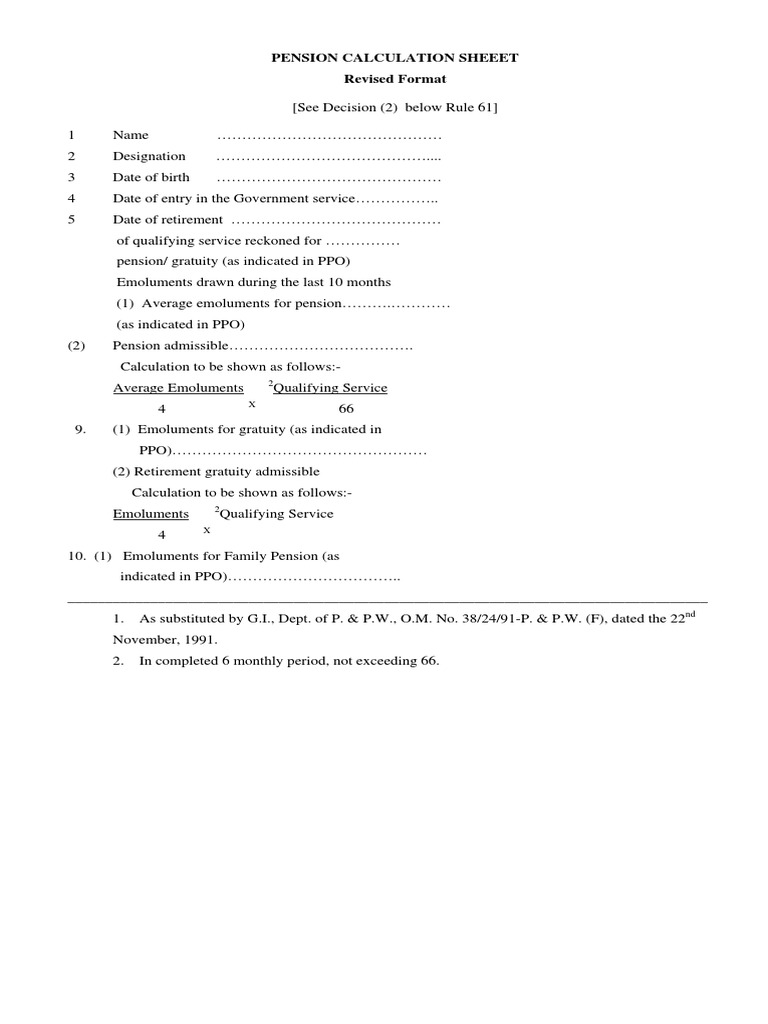 Revised Pension Calculation Sheet | PDF