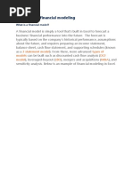 Overview of Financial Modeling: 3 Statement Model Types of Models DCF Model LBO M&A