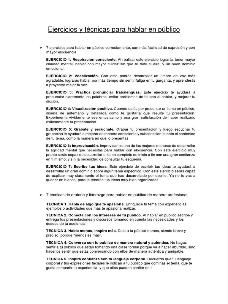 Ejercicios y técnicas para oratoria efectiva | PDF | Las emociones | La ...