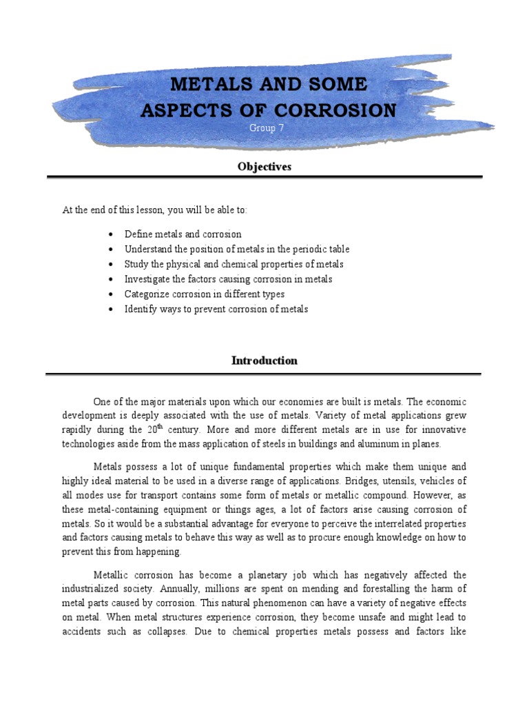 Metals and Some Aspects of Corrosion | PDF | Corrosion | Metals