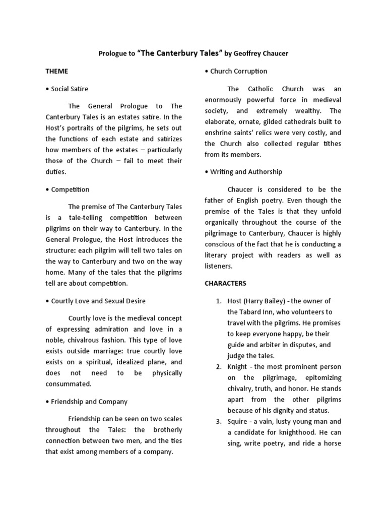 Themes and Characters in Canterbury Tales | PDF | The Canterbury Tales