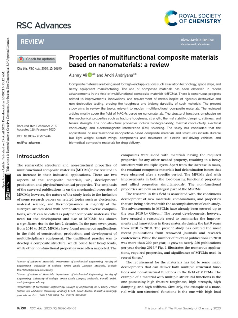 RSC Advances: Review | PDF | Composite Material | Carbon Nanotube