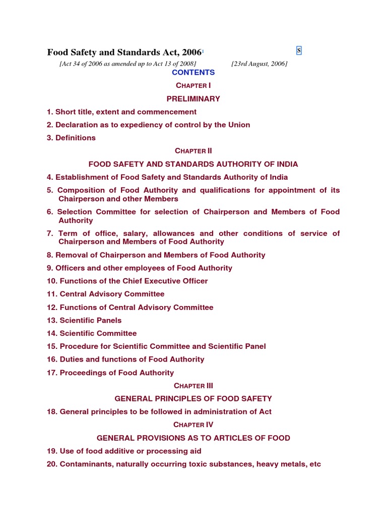 Food Safety and Standards Act PDF | PDF | Food Safety | Foods