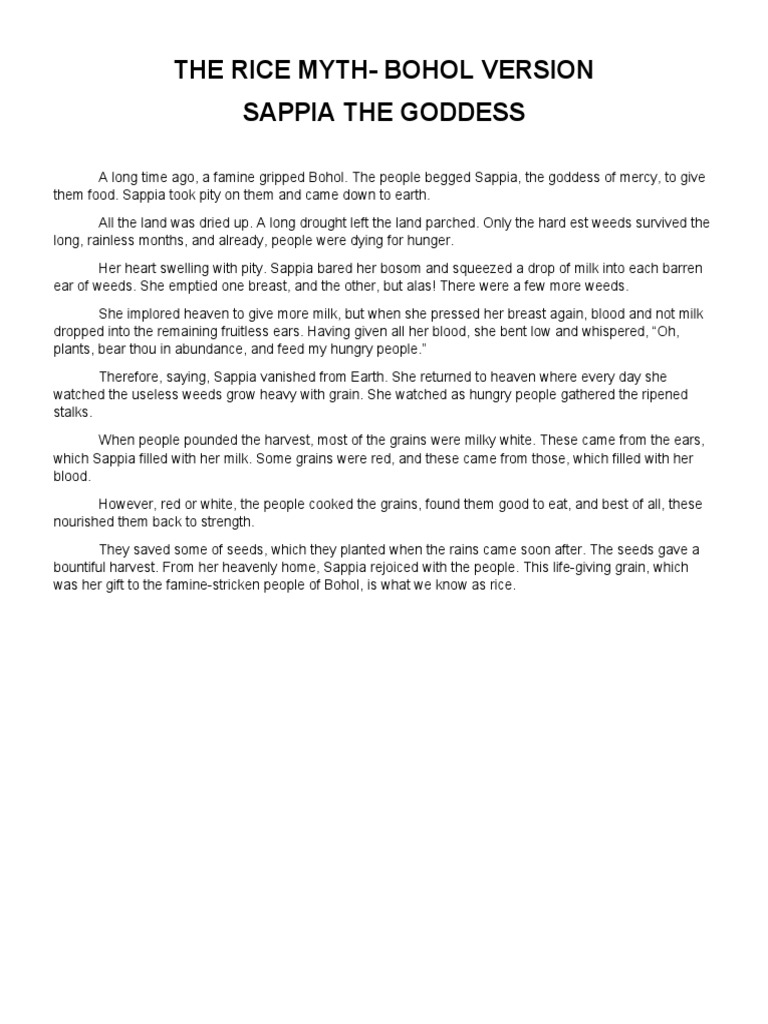 The Rice MythBohol Version Sappia The Goddess PDF Hunting Rice